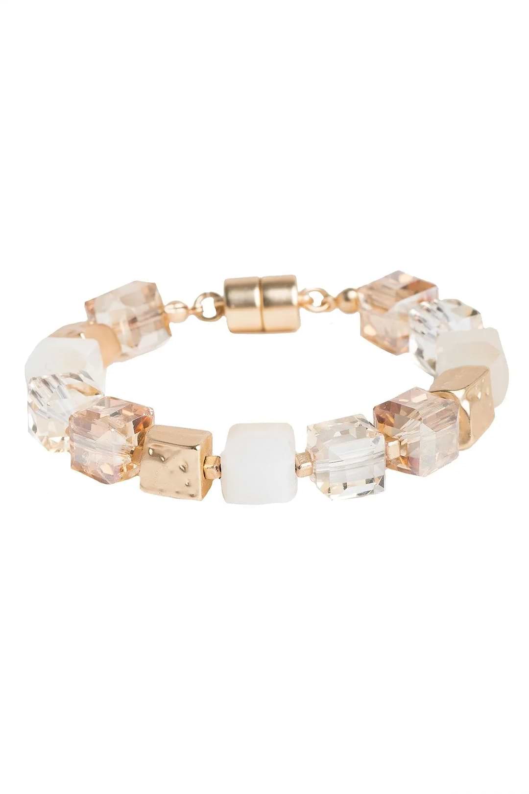 Faceted Bead and Stone Bracelet - Antique White