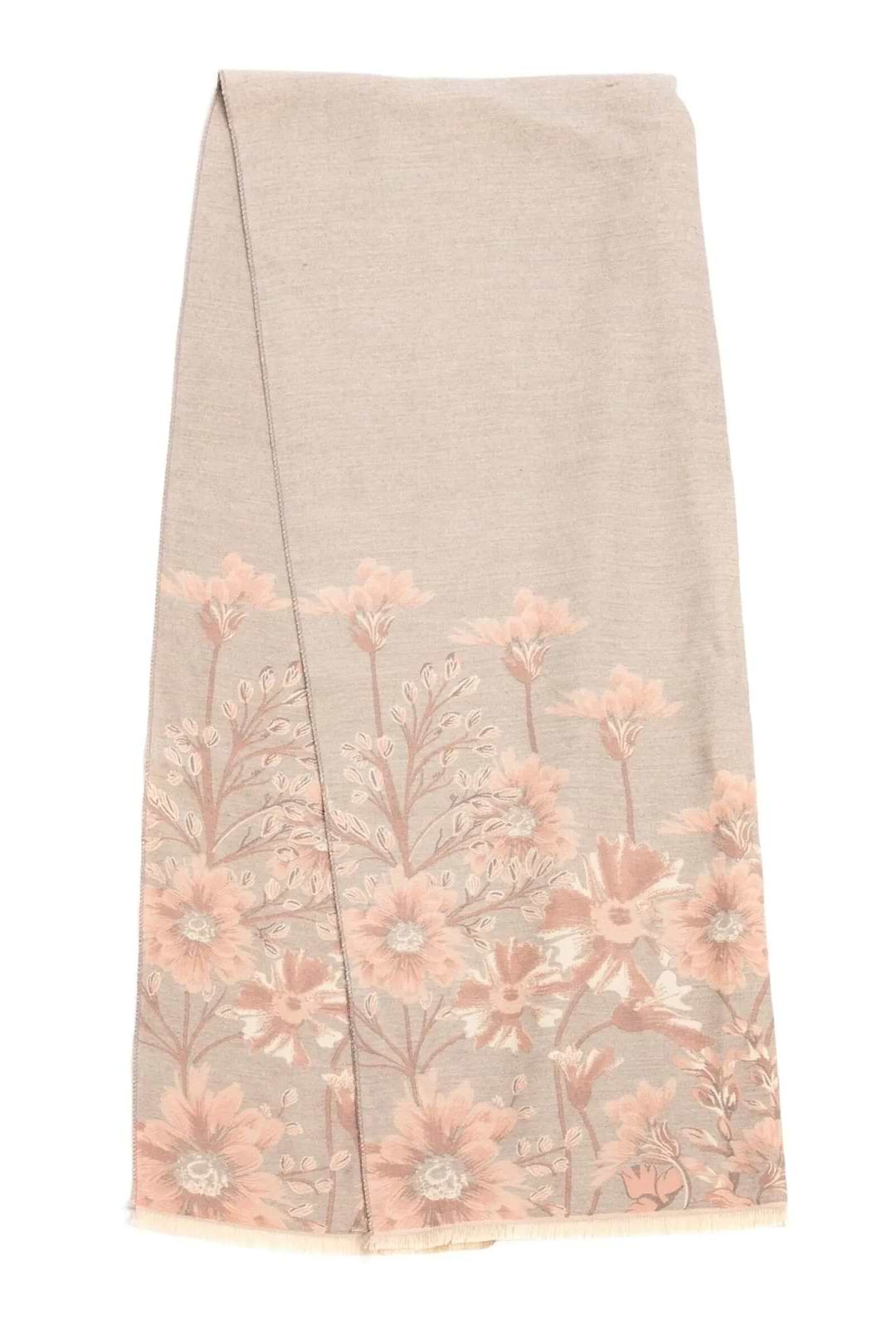 Reversible Floral Oversized Scarf - Peach Puff