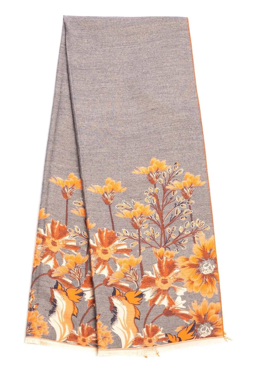 Reversible Floral Oversized Scarf - Gray