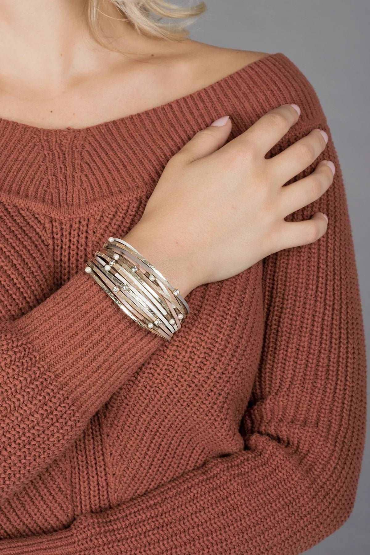 Vibrant Leather Multi Strand Bracelet - Burly Wood