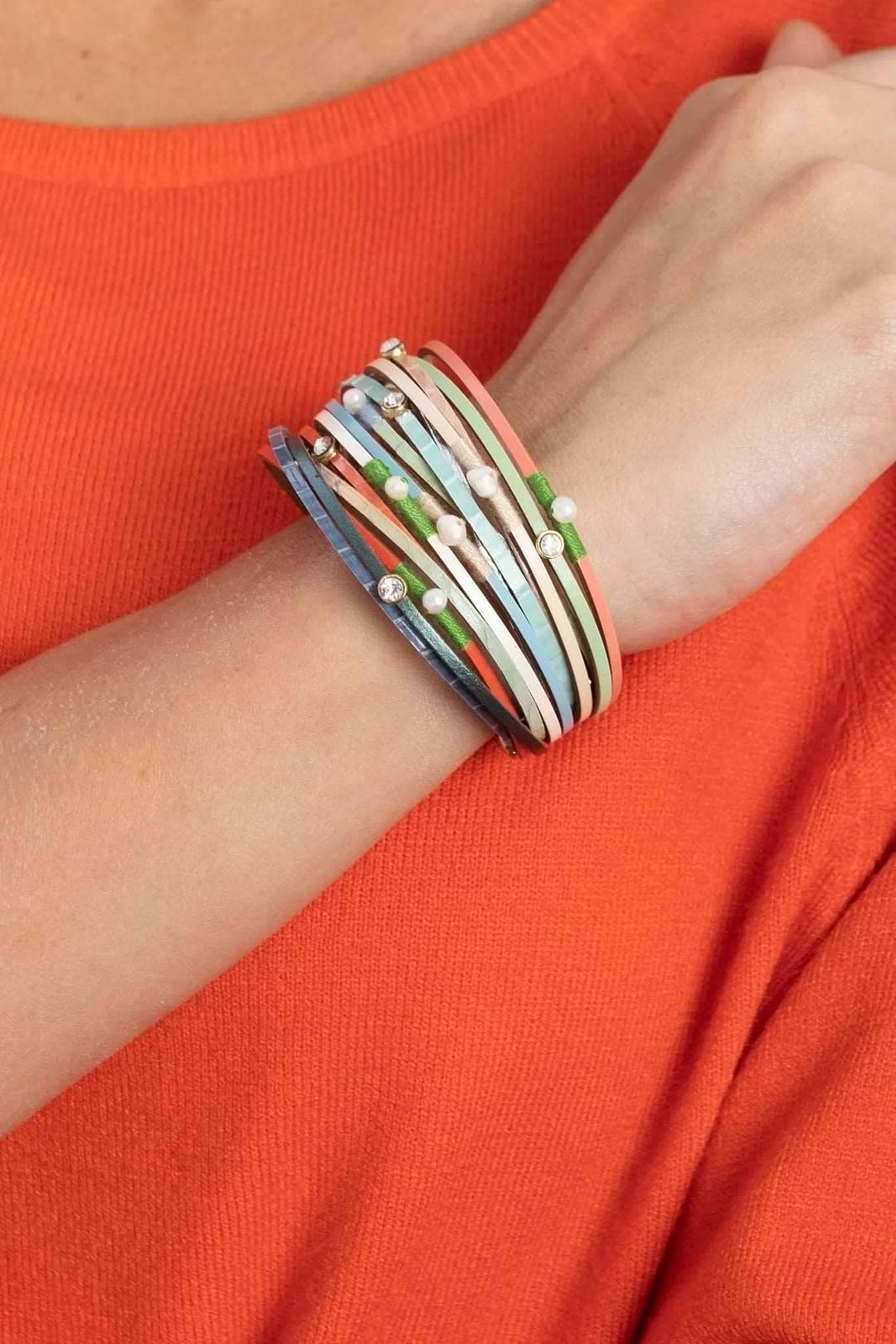 Vibrant Leather Multi Strand Bracelet - Light Multi