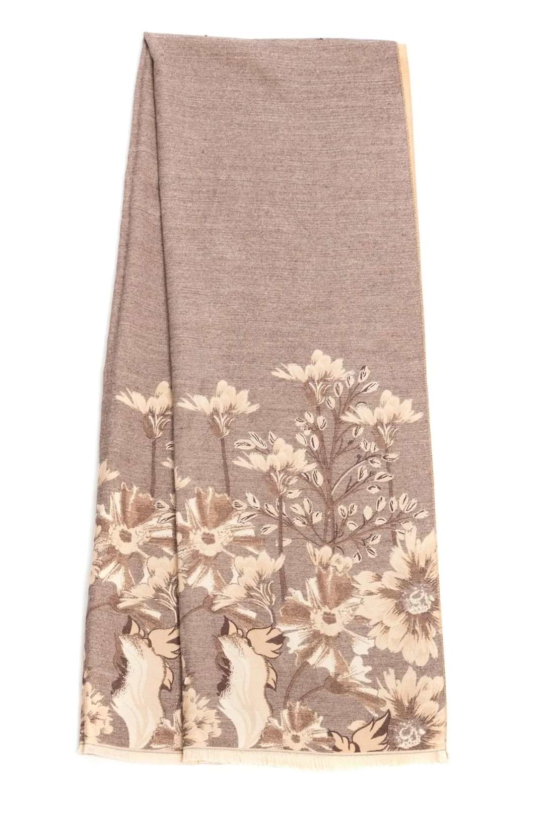 Reversible Floral Oversized Scarf - Antique White
