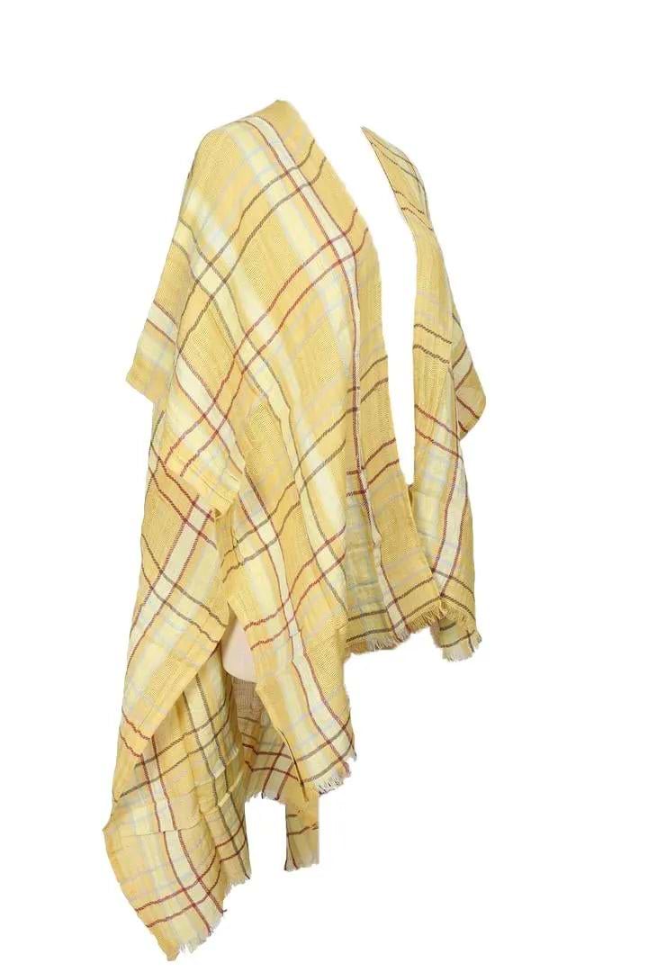Linen Cotton Plaid Kimono - Khaki
