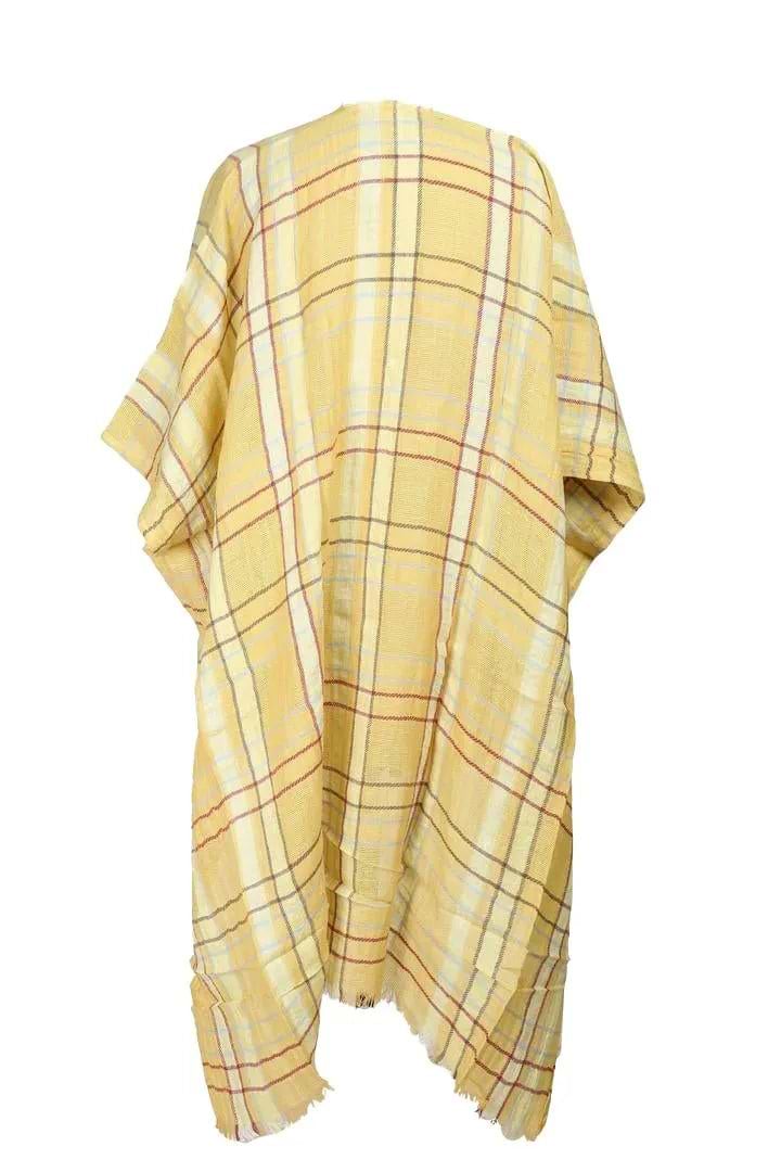 Linen Cotton Plaid Kimono - Khaki