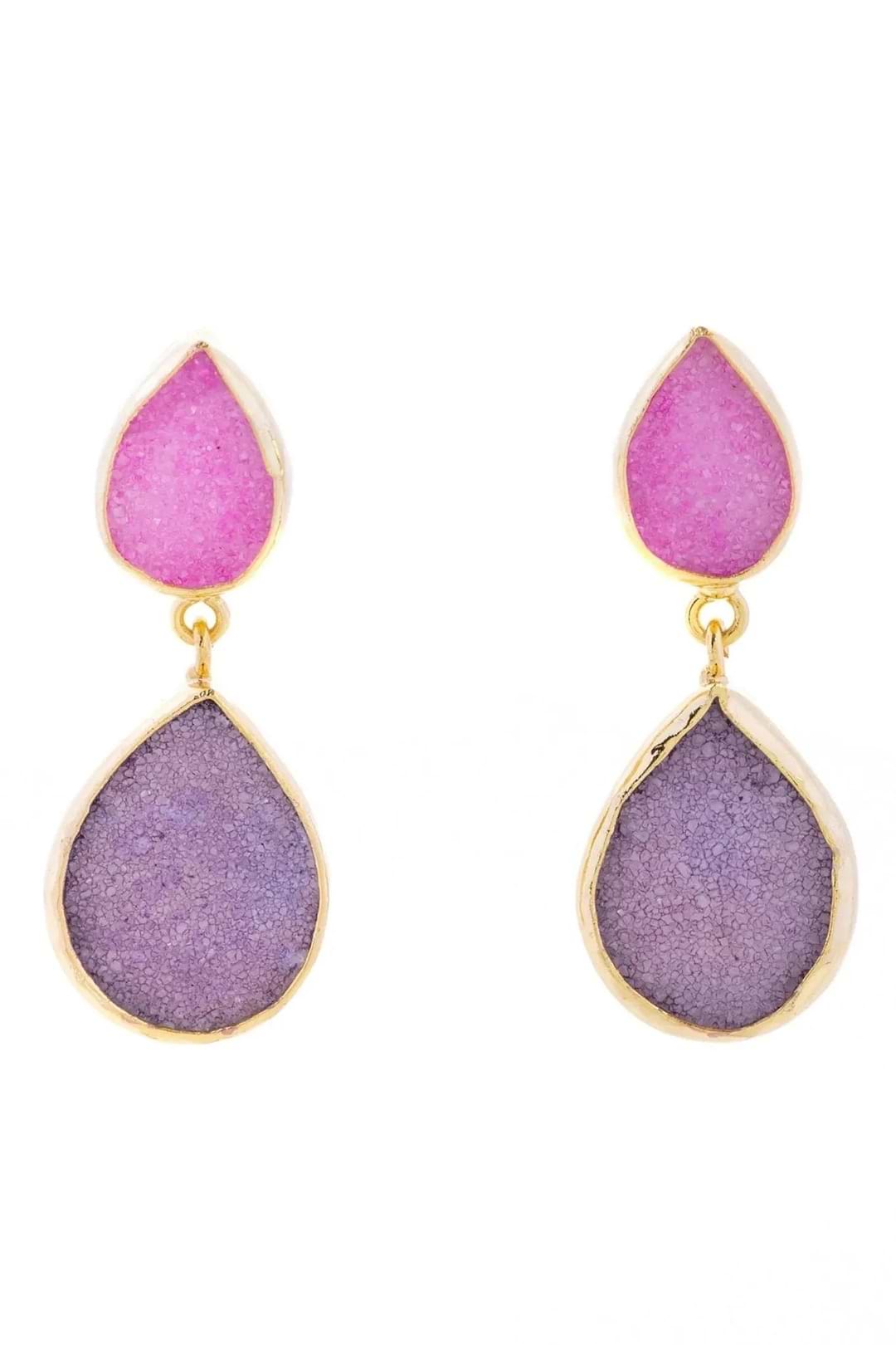 Druzy Pear Dangle Earrings - SAACHI - Plum - Earrings