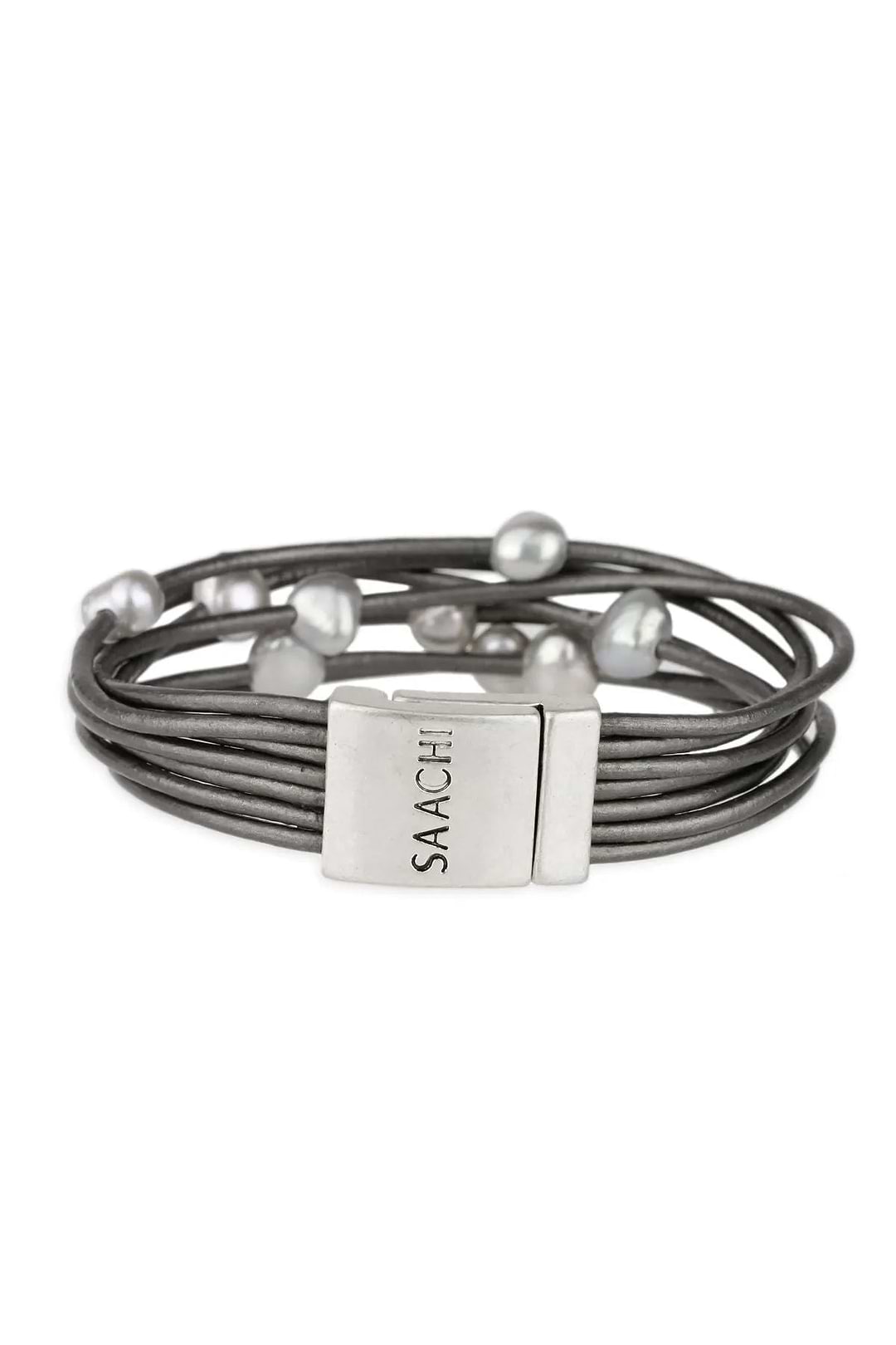 Multi Strand Leather Pearl Bracelet - Dim Gray