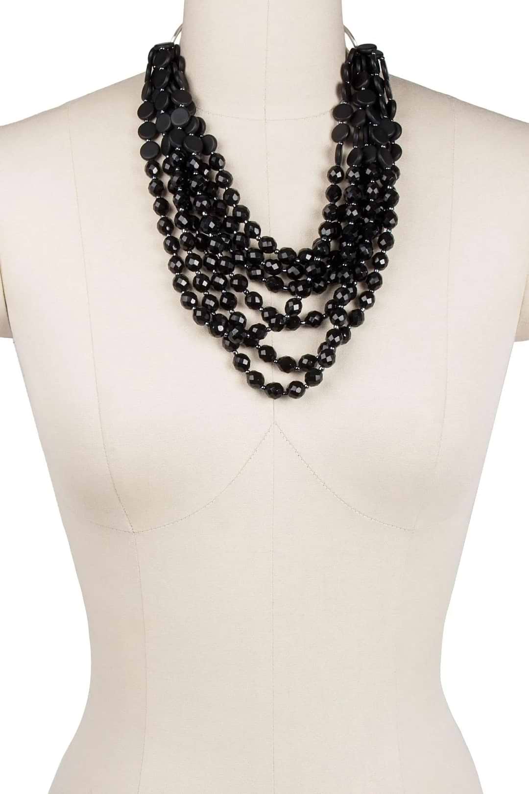 Beaded Multi Strand Chunky Necklace - Black