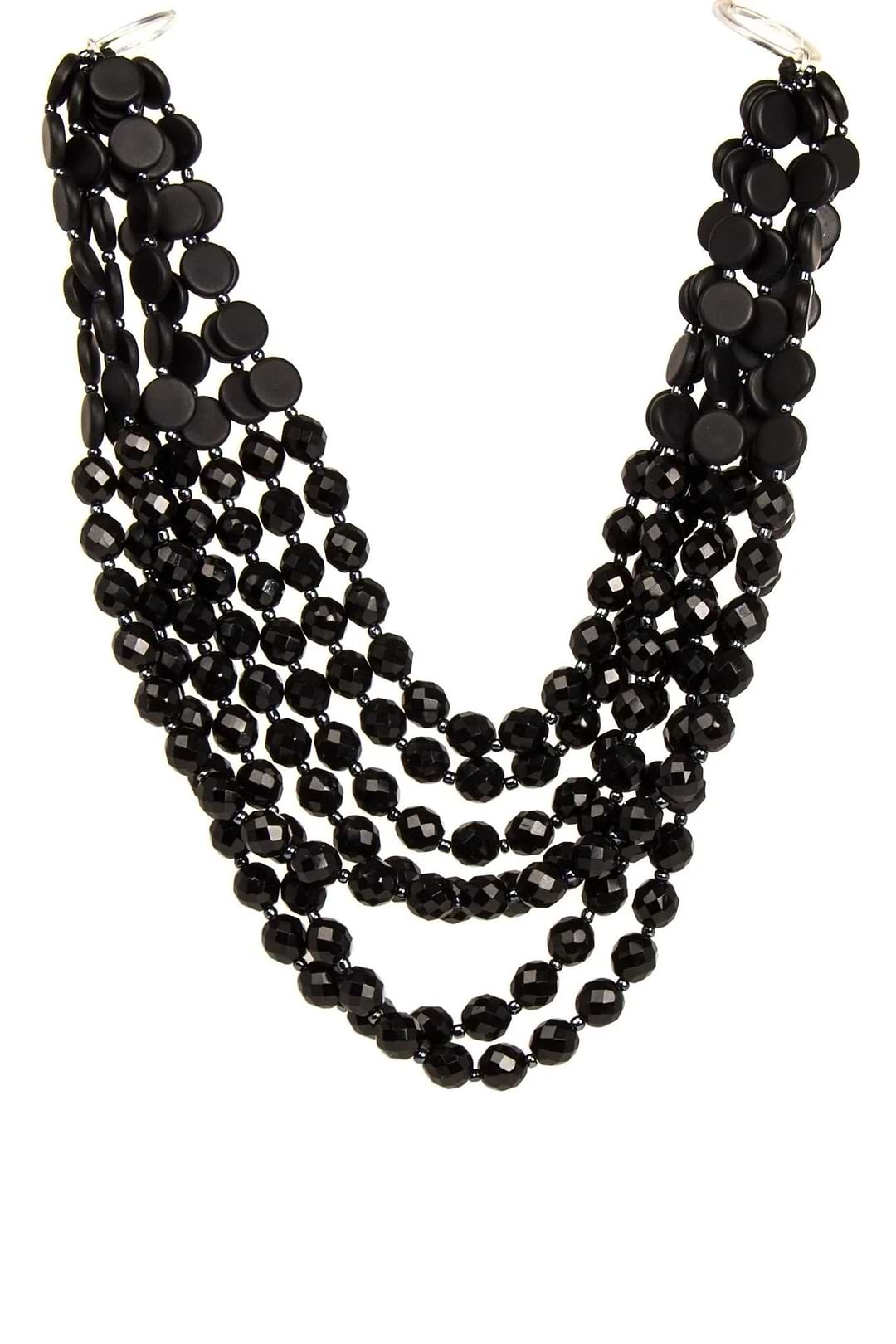 Beaded Multi Strand Chunky Necklace - Black