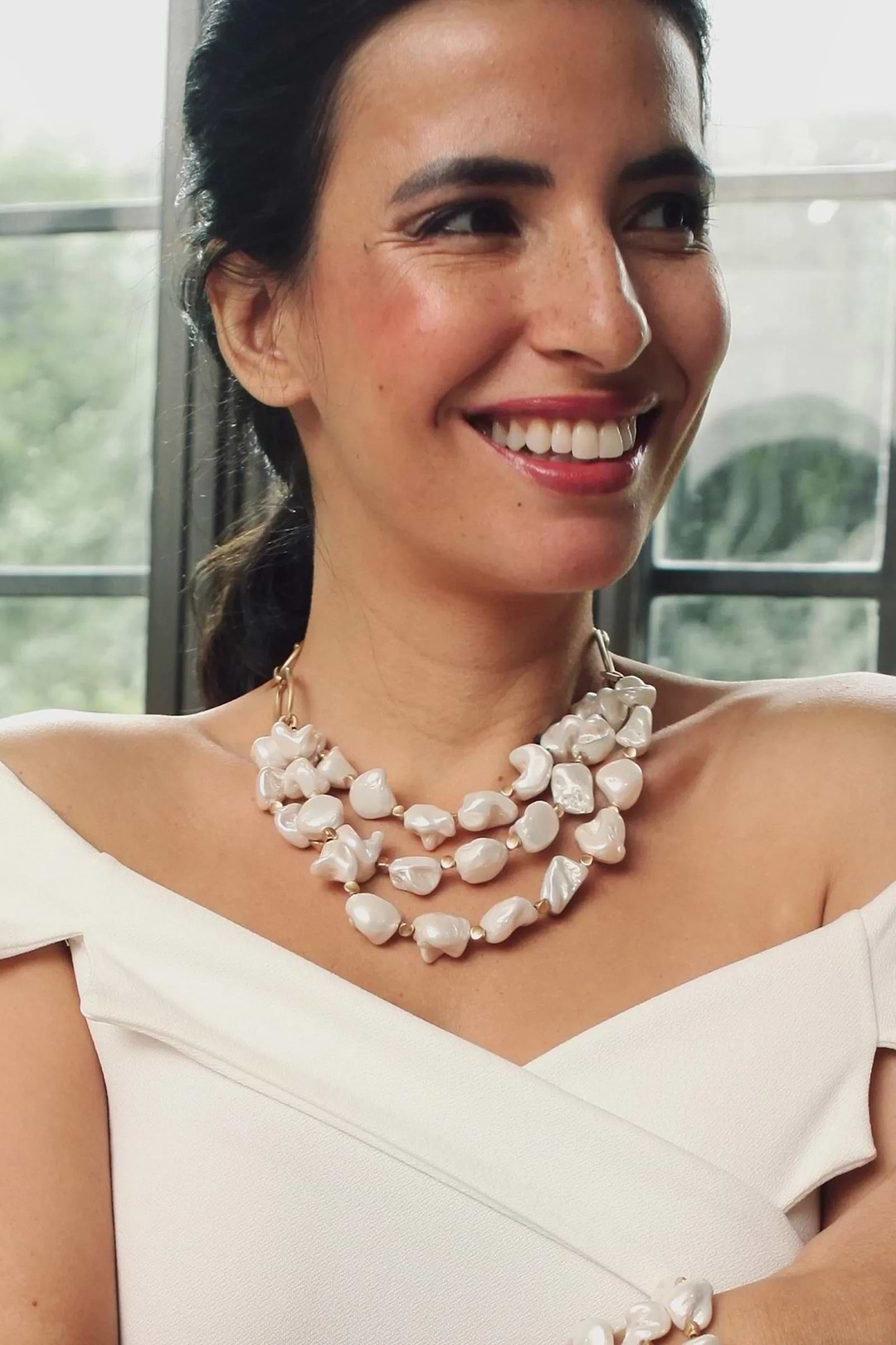 Chunky Pearl Multi Chain Necklace - White