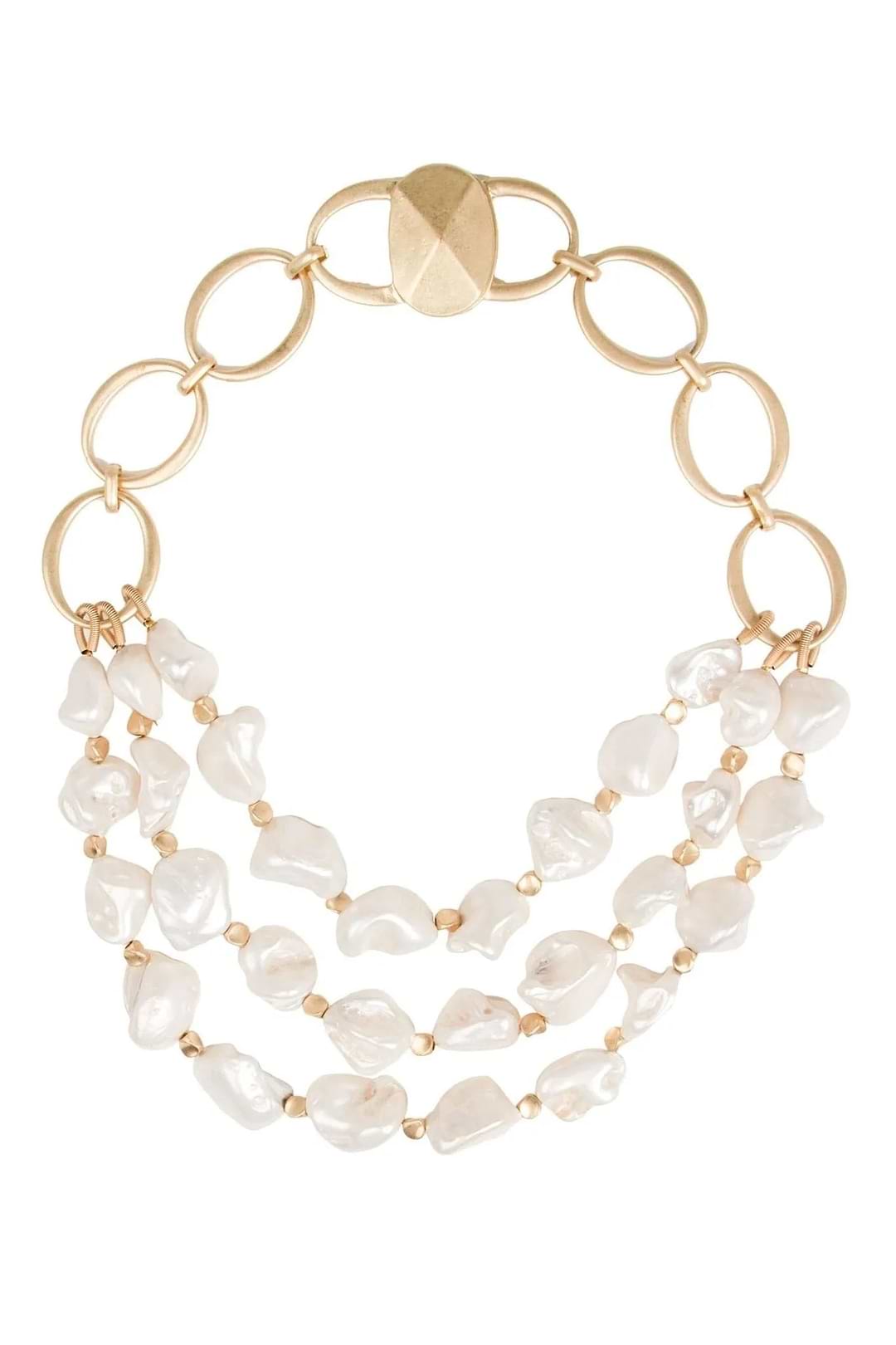 Chunky Pearl Multi Chain Necklace - White