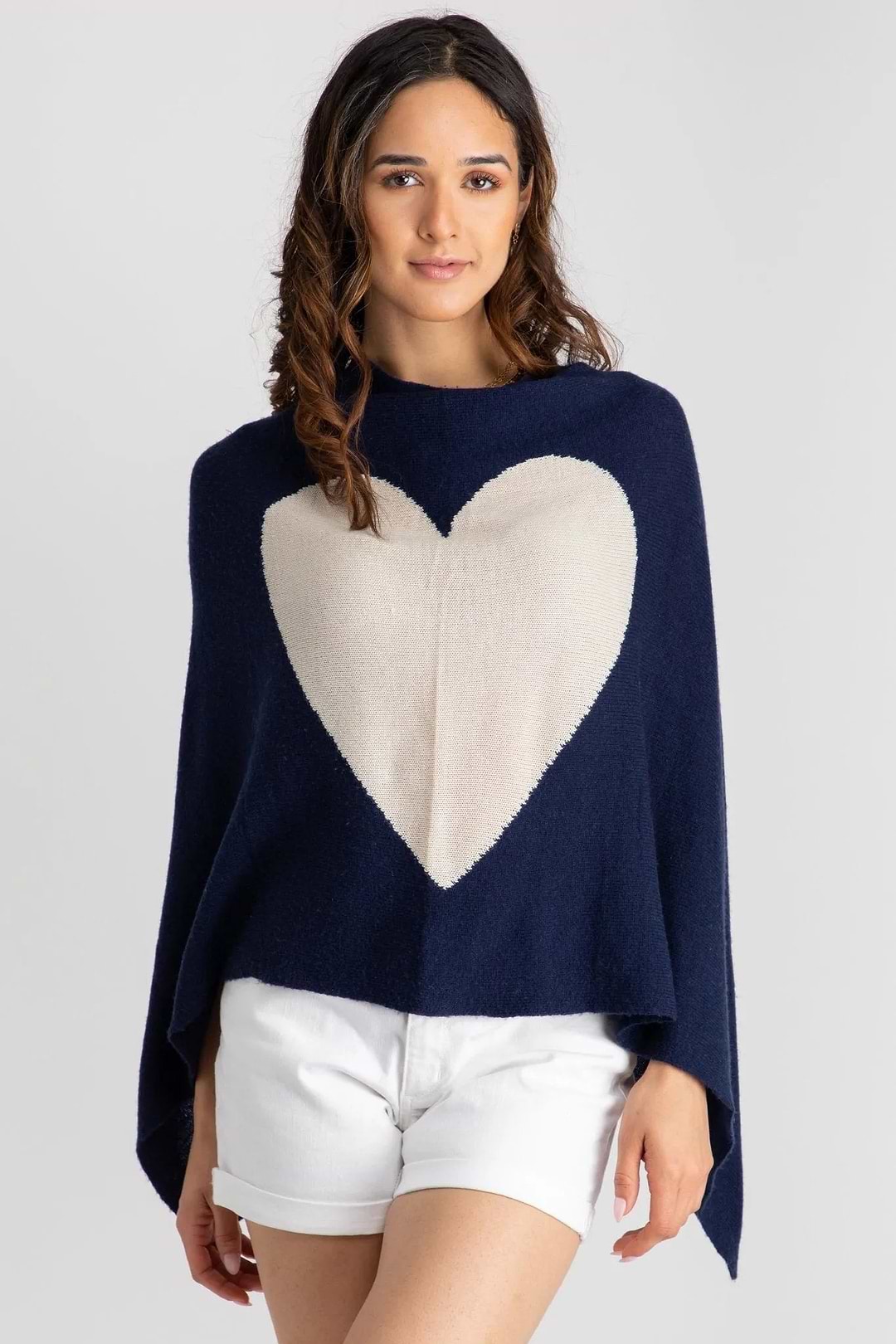 Heart Cashmere and Silk Poncho -  Midnight Blue