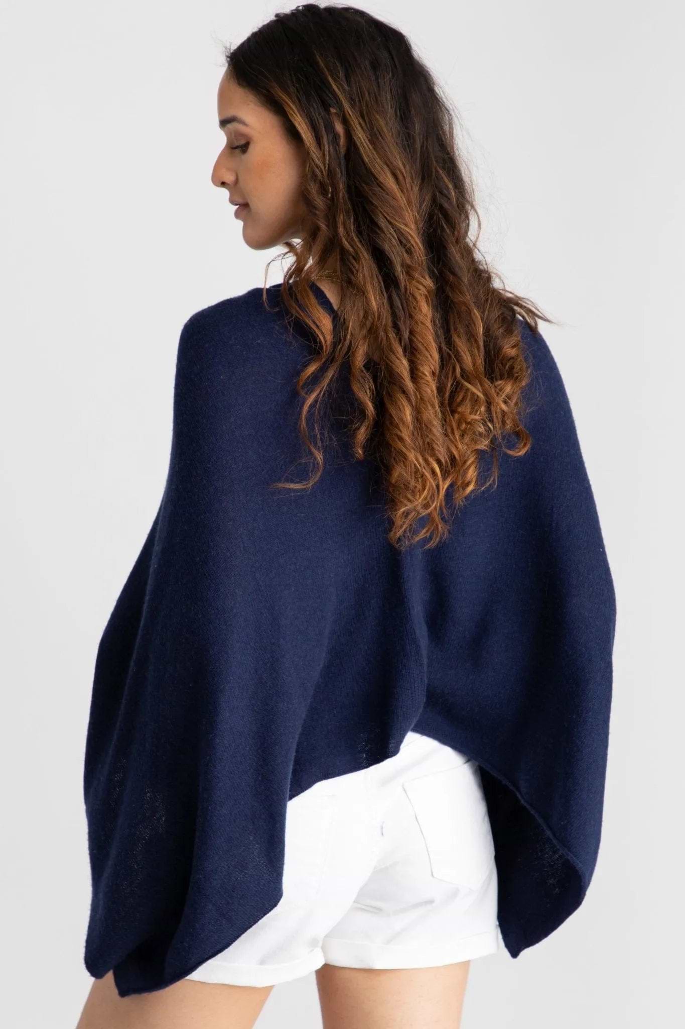 Heart Cashmere and Silk Poncho -  Midnight Blue