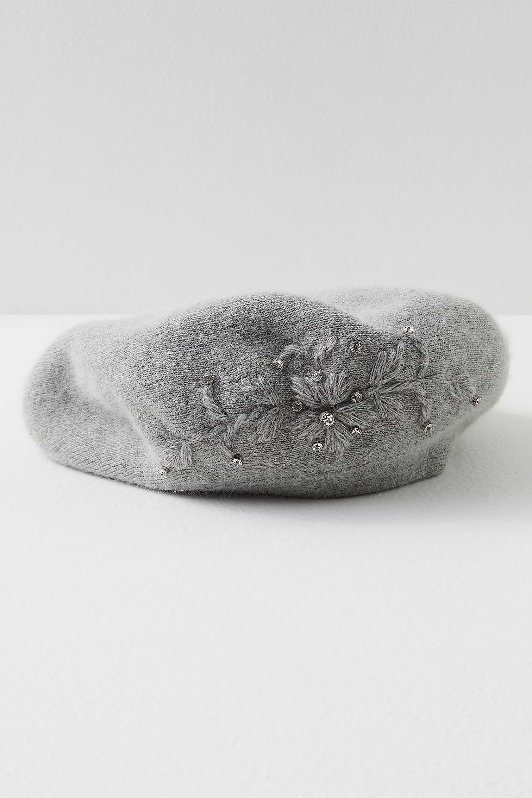 Crystal Embellished Floral Beret - Dark Gray