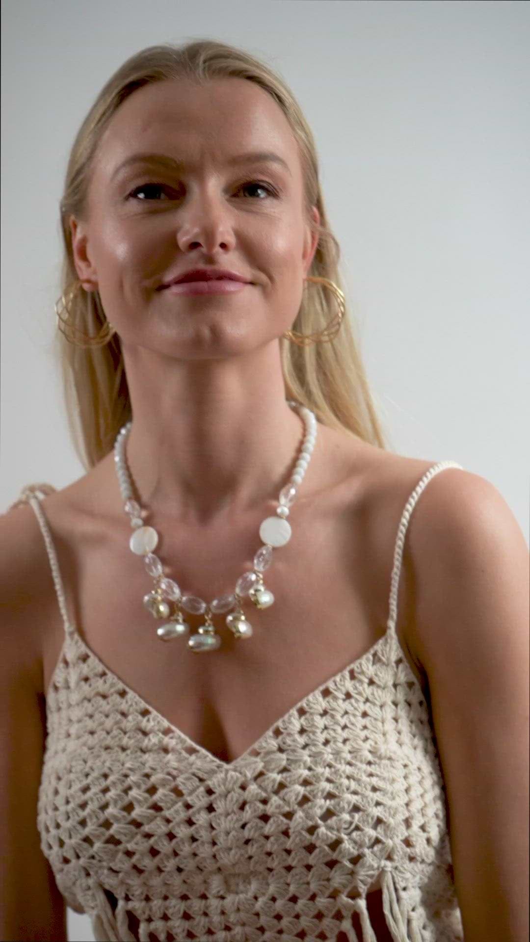 Beaded Gold Seashell Necklace - White