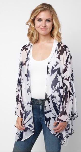 Dreamy Afternoon Flare Sleeve Floral Cocoon Kimono - White