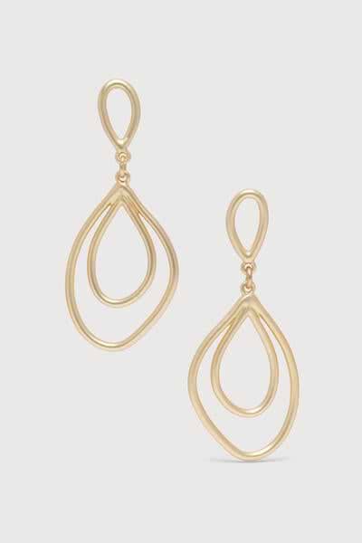 Open Double Oval Abstract Dangle Earrings - Gold