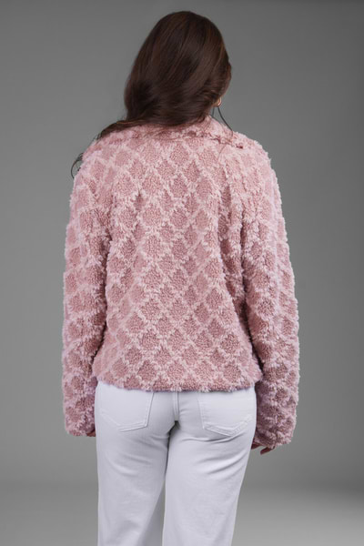 Diamond Patterned Collared Short Jacket - Blush
