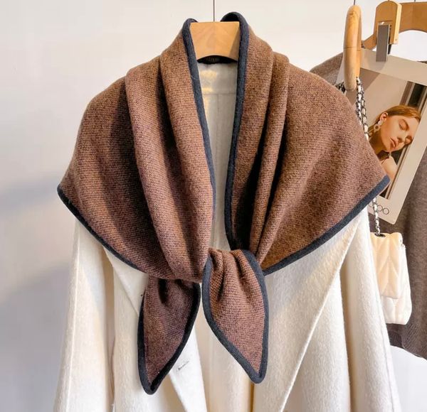 Plaid Wool Triangle Scarf - Brown