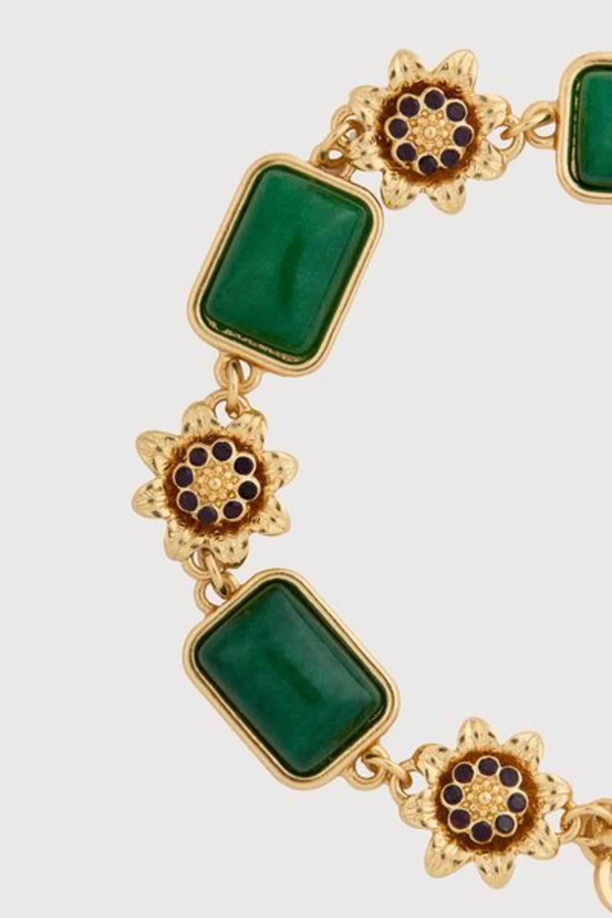 Floral Gemstone Metal Necklace - Gold