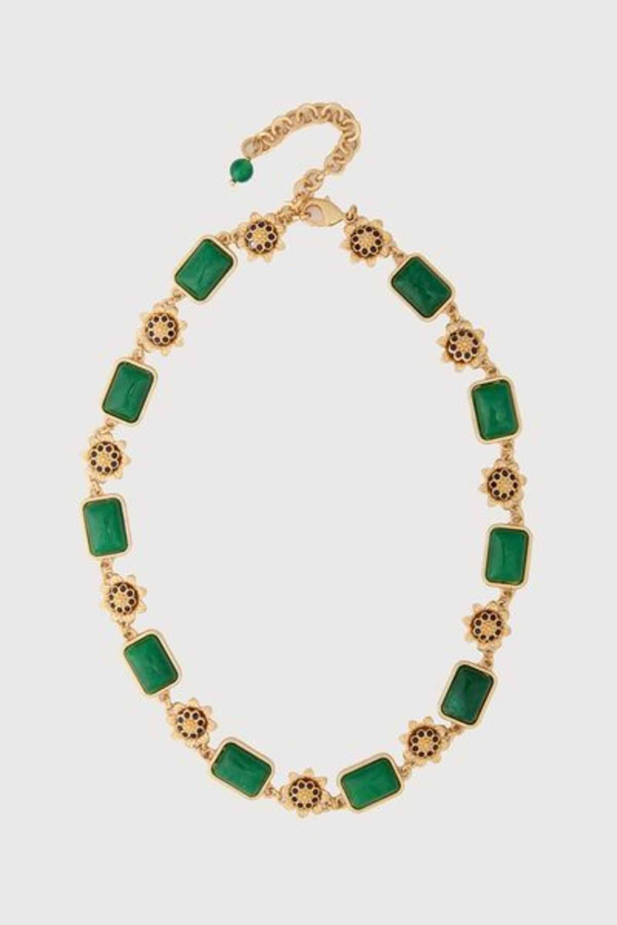 Floral Gemstone Metal Necklace - Gold