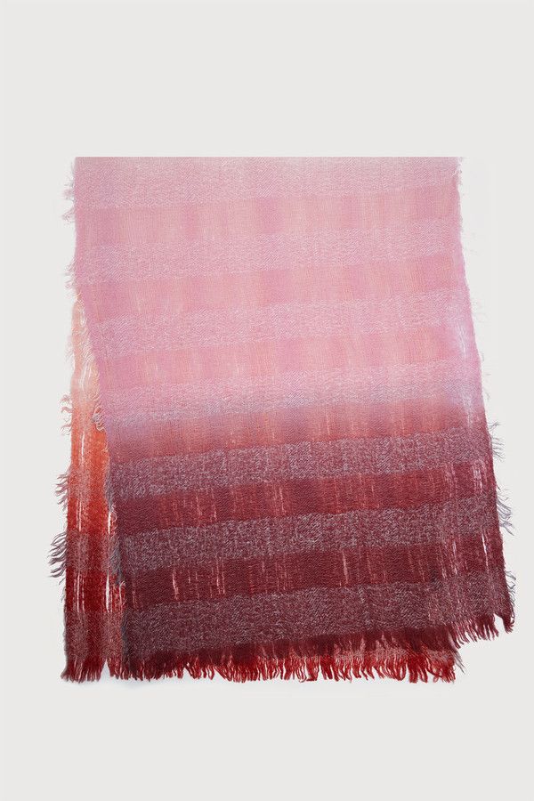 Striped Fringed Ombre Scarf - Pink Coral