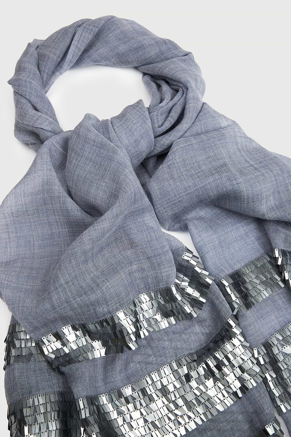Fringe Sequins Scarf - Blue