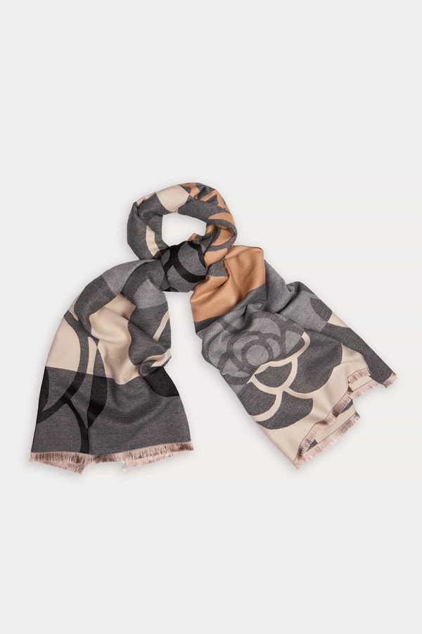 Geo Floral Reversible Scarf - Grey
