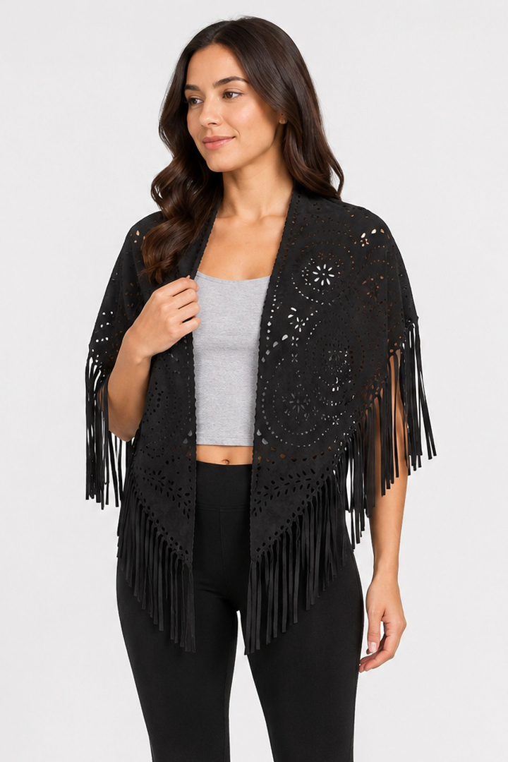 Paisley Laser Cut Fringe Triangle Wrap