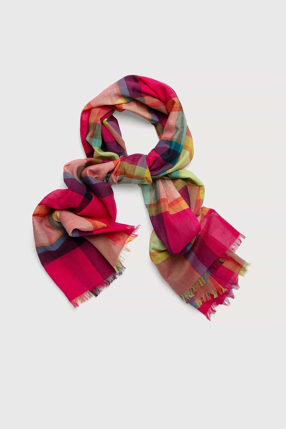 Rainbow Plaid Cotton Scarf - Fuchsia