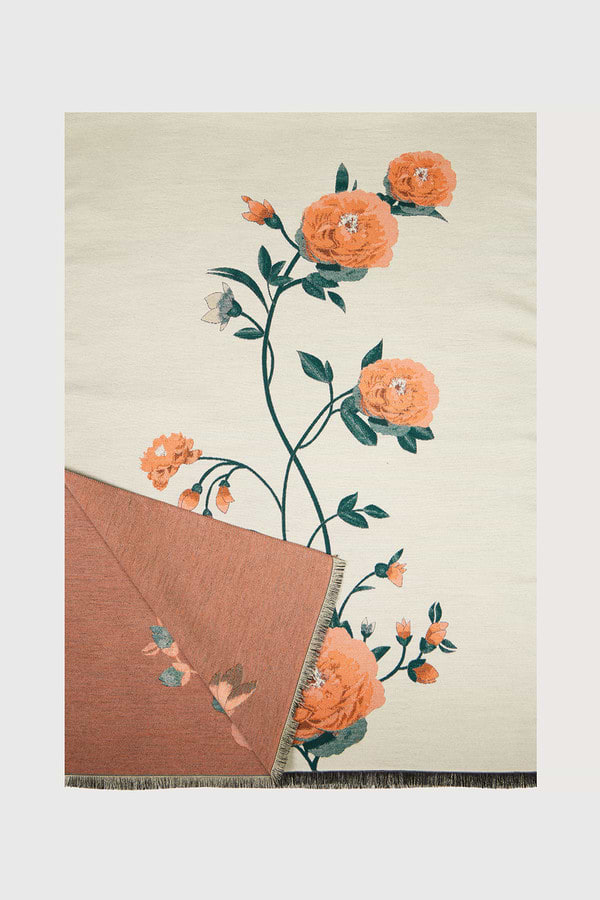 Marigold Bloom Reversible Scarf - Ivory