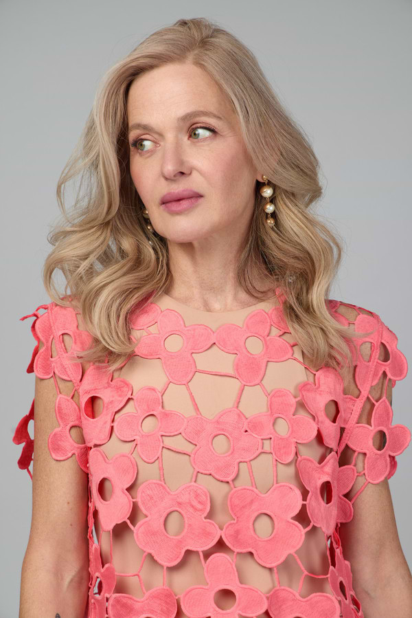 Floral Open Knit Vest Top - Coral