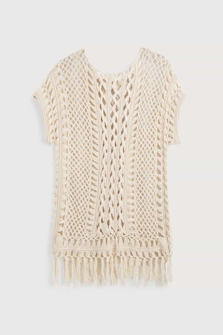 Bohemian Crochet Fringed Tunic - Ivory