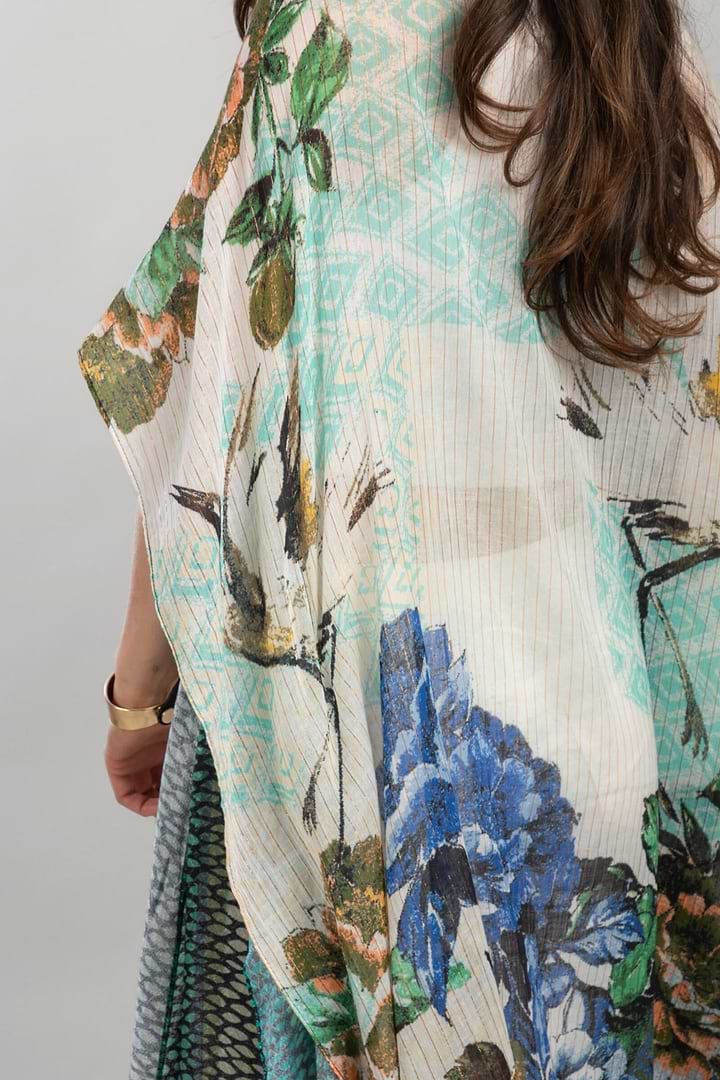 Shimmering Floral Print Kimono - Olive
