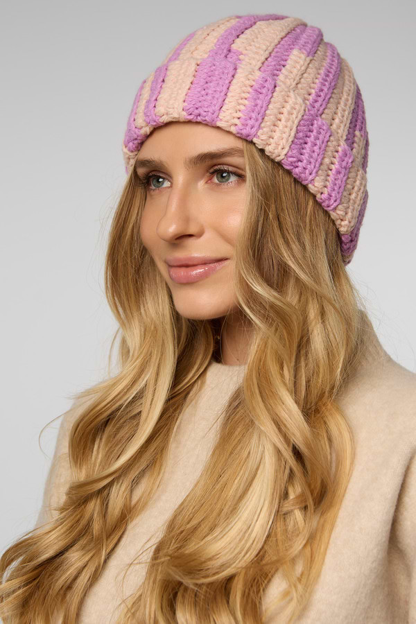 Candy Striped Chunky Beanie - Pink Combo