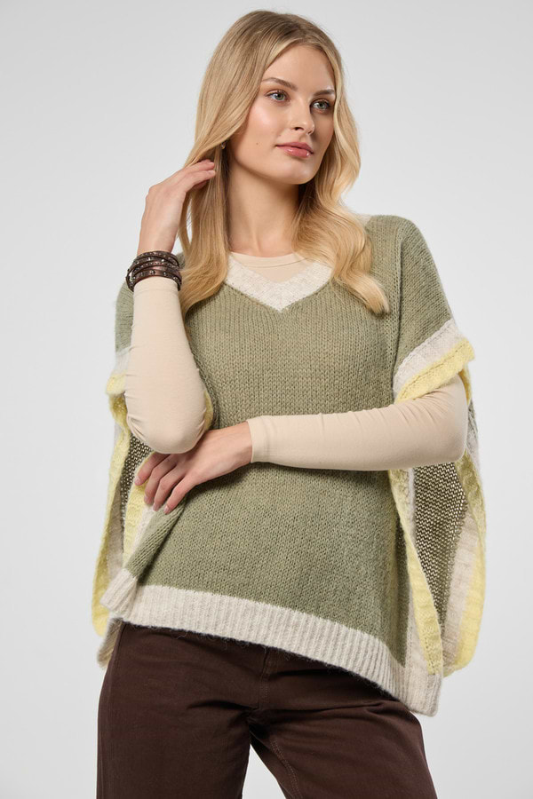 Colorblock Knit Sweater Vest - Moss