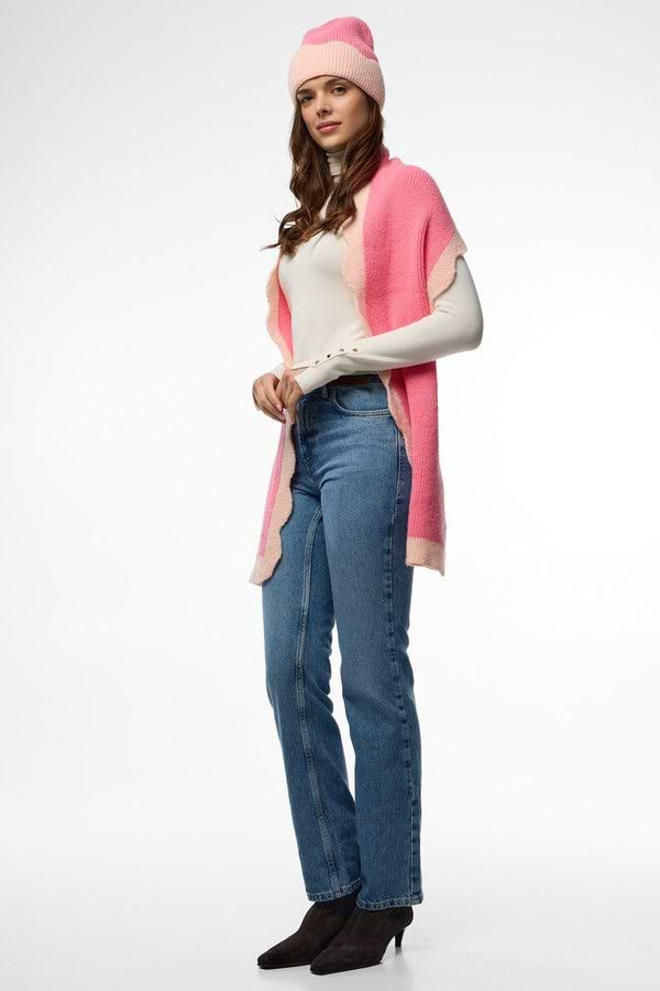 Scallop Trim Knit Scarf - Pink