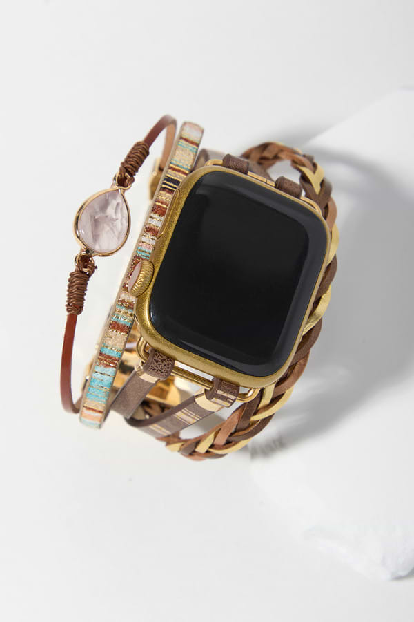 Boho Crystal Leather Apple Band - Brown Multi