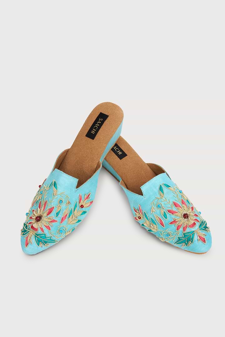 Agara Motif Shoe Mule - Aqua