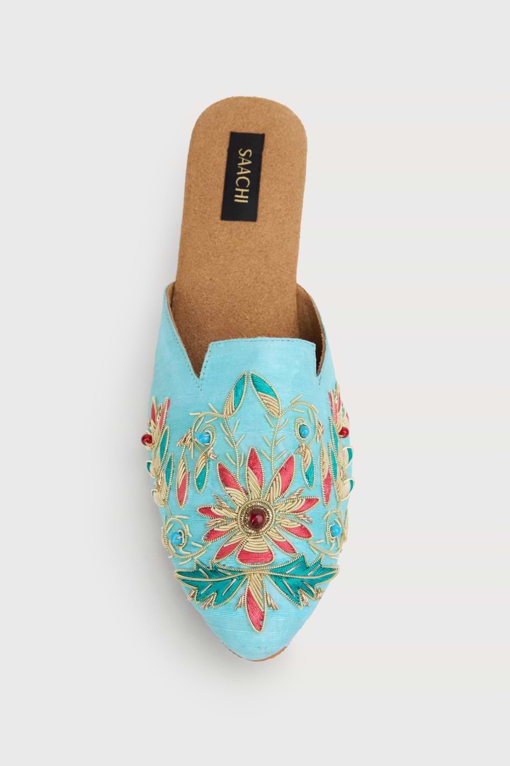 Agara Motif Shoe Mule - Aqua