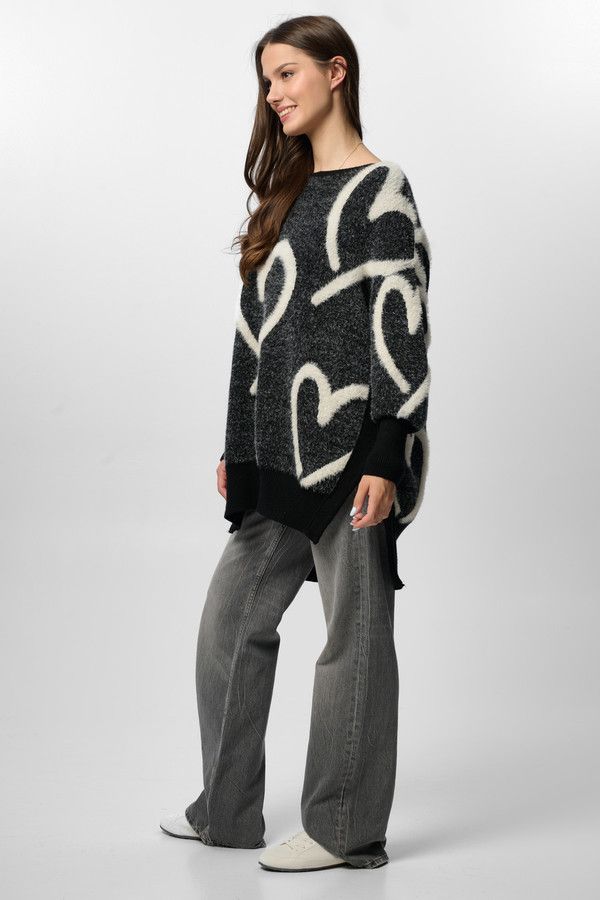 Whimsical Heart Sweater - Black & White