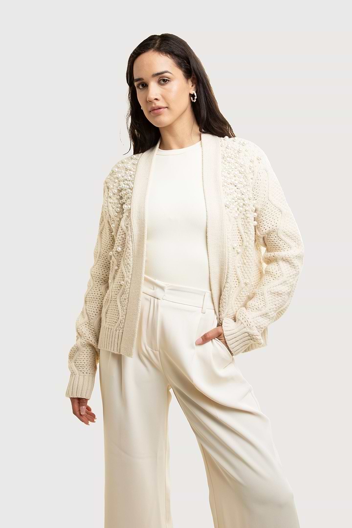 Pearl Embellished Cardigan - Ivory