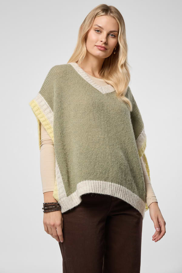 Colorblock Knit Sweater Vest - Moss