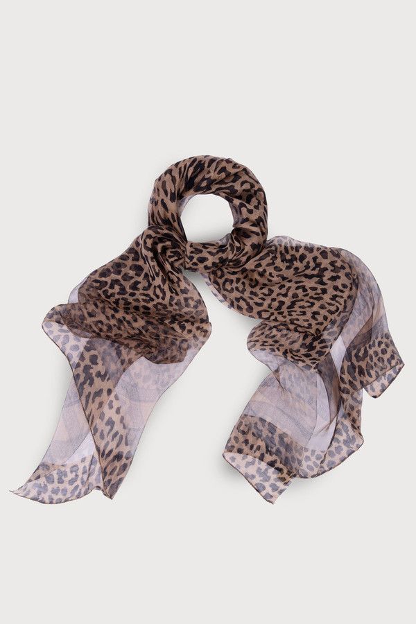 Sheer Leopard Print Scarf - Brown