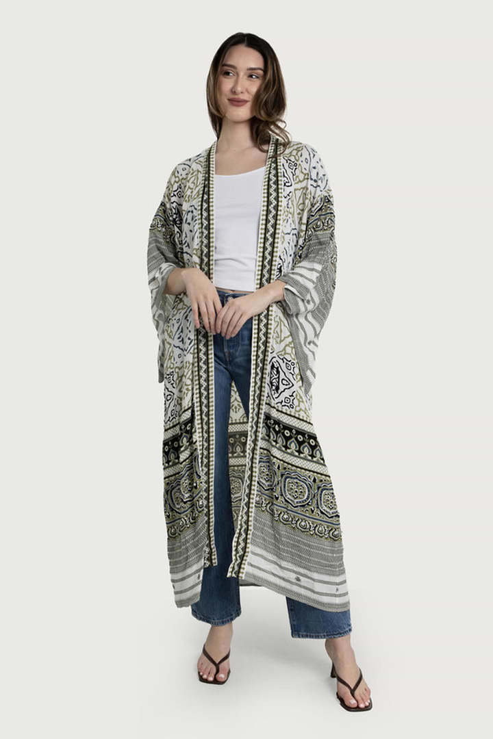 Mosaic Tile Pattern Kimono - White Combo
