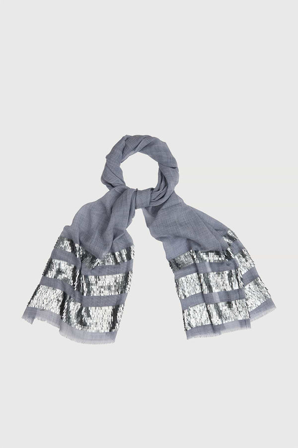 Fringe Sequins Scarf - Blue