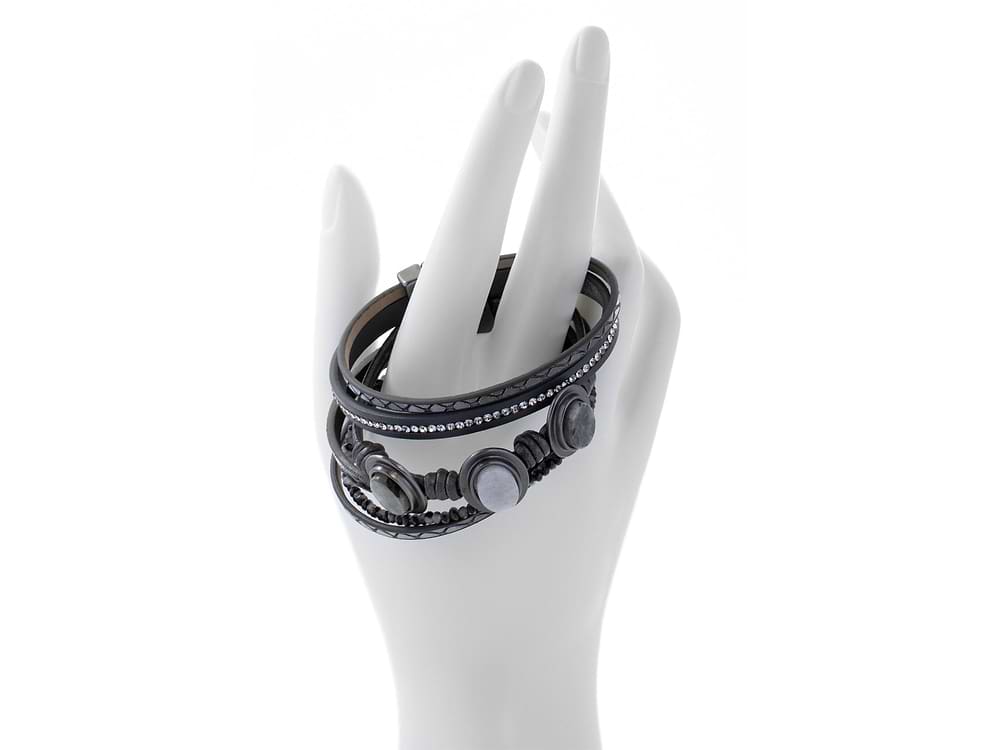 TRIPLICITY STONE LEATHER BRACELET - Gunmetal