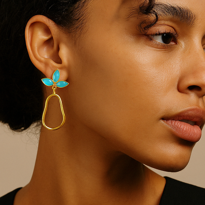 Triple Gemstone Abstract Dangle Earrings - Turquoise
