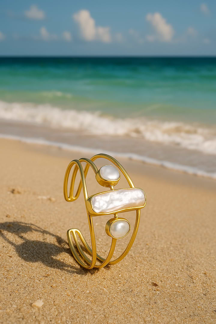 Tapered Geometric Freshwater Pearl Cuff - Gold