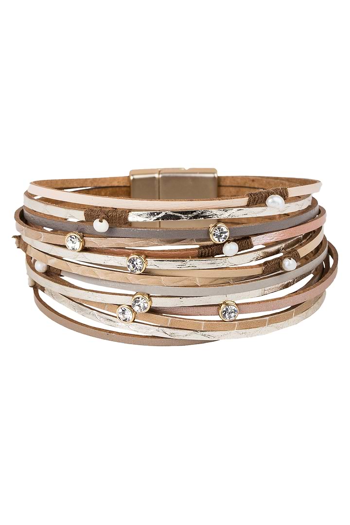 Vibrant Leather Multi Strand Bracelet - Burly Wood