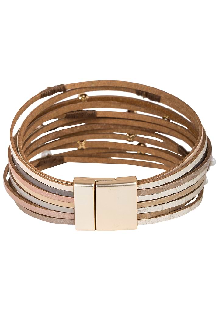 Vibrant Leather Multi Strand Bracelet - Burly Wood